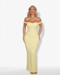 Maxi-dress strapless with off-shoulder design and open back |Yellow