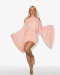 Mini-dress with batwing sleeves and open-back detail |Pink
