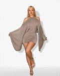 Mini-dress with batwing sleeves and open-back detail |Taupe