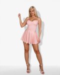 Mini-dress with cups, inner shorts and lace-up detail  |Pink