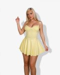 Mini-dress with cups, inner shorts and lace-up detail  |Yellow
