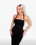 Maxi multi-shape backless dress with adjustable drape and back ruffle |Black