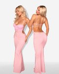 Maxi dress with lace bodice and strappy back detail |Pink