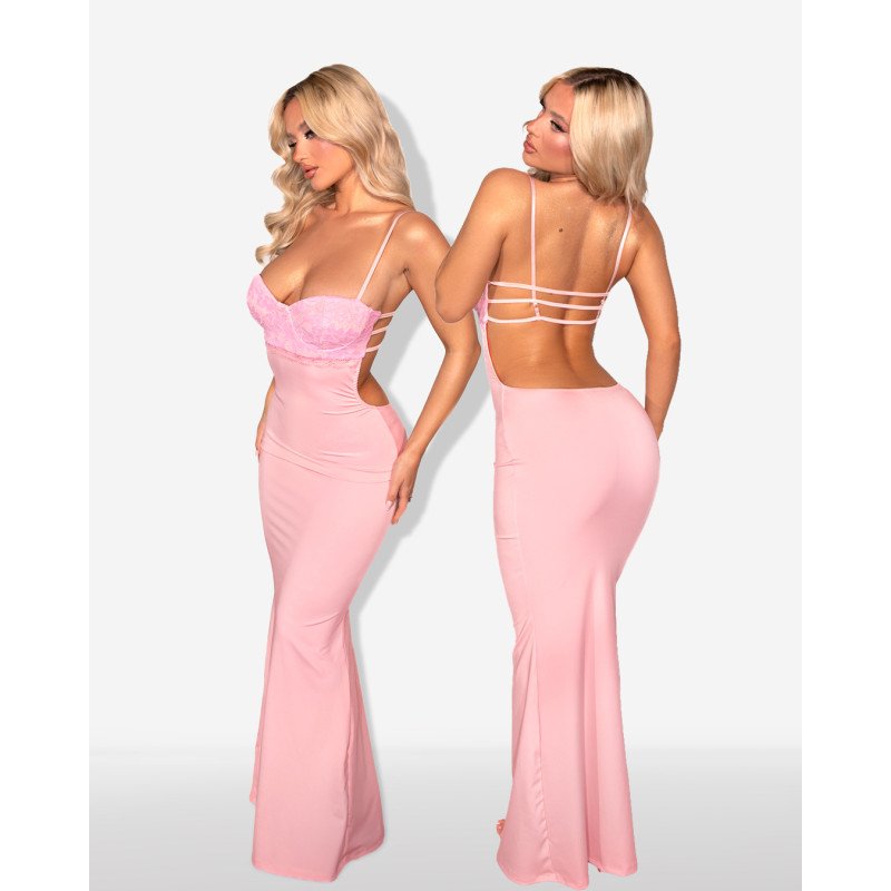 Marmalady | Maxi φόρεμα με μπούστο δαντέλα και strappy detail στην πλάτη |Ροζ