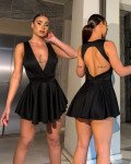 Ολόσωμο φόρεμα-shorts με ανοιχτή πλάτη και cups|Μαύρο Ολόσωμο φόρεμα-shorts με ανοιχτή πλάτη και cups|Μαύρο
