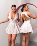Ολόσωμο φόρεμα-shorts με ανοιχτή πλάτη και cups| Λευκό Ολόσωμο φόρεμα-shorts με ανοιχτή πλάτη και cups| Λευκό