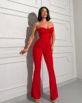 Ολόσωμη φόρμα strapless με lace up στην πλάτη|Κόκκινο Ολόσωμη φόρμα strapless με lace up στην πλάτη|Κόκκινο