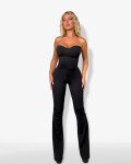 Strapless jumpsuit with lace up back| Black