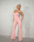Strapless jumpsuit with lace up back| Pink