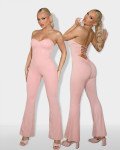 Strapless jumpsuit with lace up back| Pink