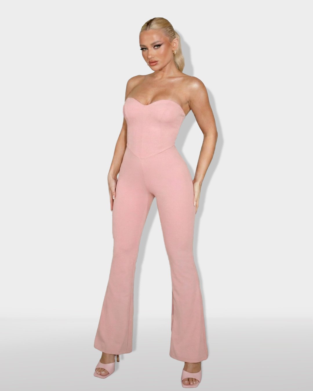 Strapless jumpsuit with lace up back| Pink