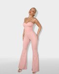 Strapless jumpsuit with lace up back| Pink