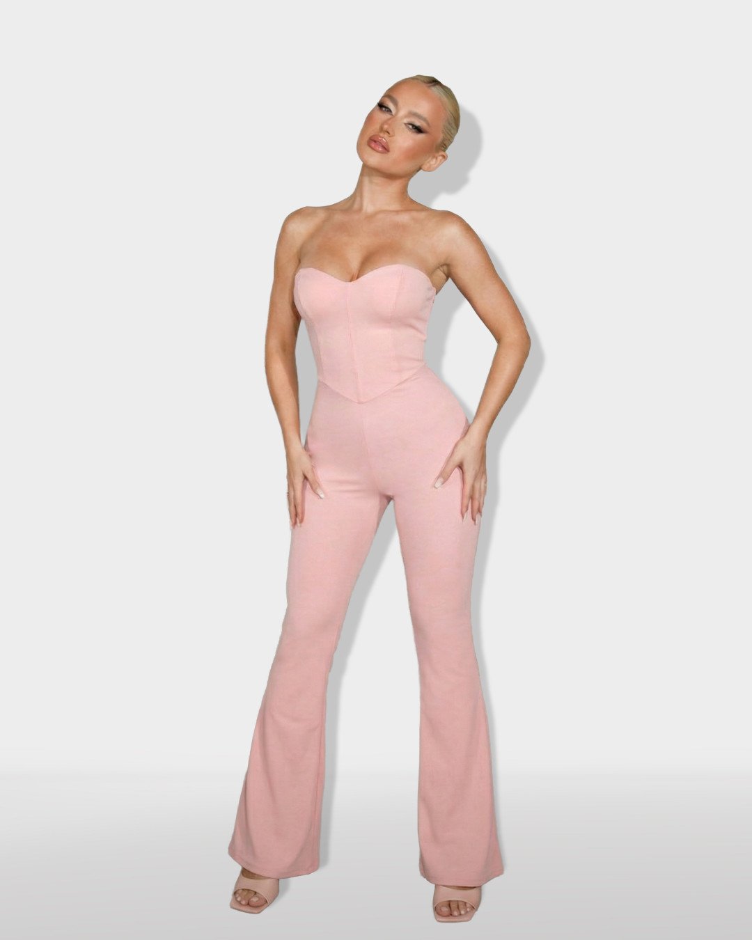 Strapless jumpsuit with lace up back| Pink