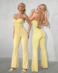 Strapless jumpsuit with lace up back| Yellow