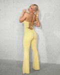 Strapless jumpsuit with lace up back| Yellow