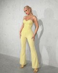 Strapless jumpsuit with lace up back| Yellow