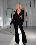 Lurex  jumpsuit  cross over with cut outs and open back |Black