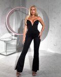 Jumpsuit strapless deep v-neck flared |Black