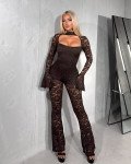 lace jumpsuit flared with cut out |Brown
