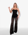 Strapless jumpsuit with lace and cups|Black