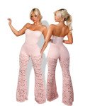 Strapless jumpsuit with lace and cups|Pink