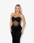 Flared strapless-jumpsuit with transparency |Black