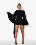 Backless draped playsuit with side pareo |Black