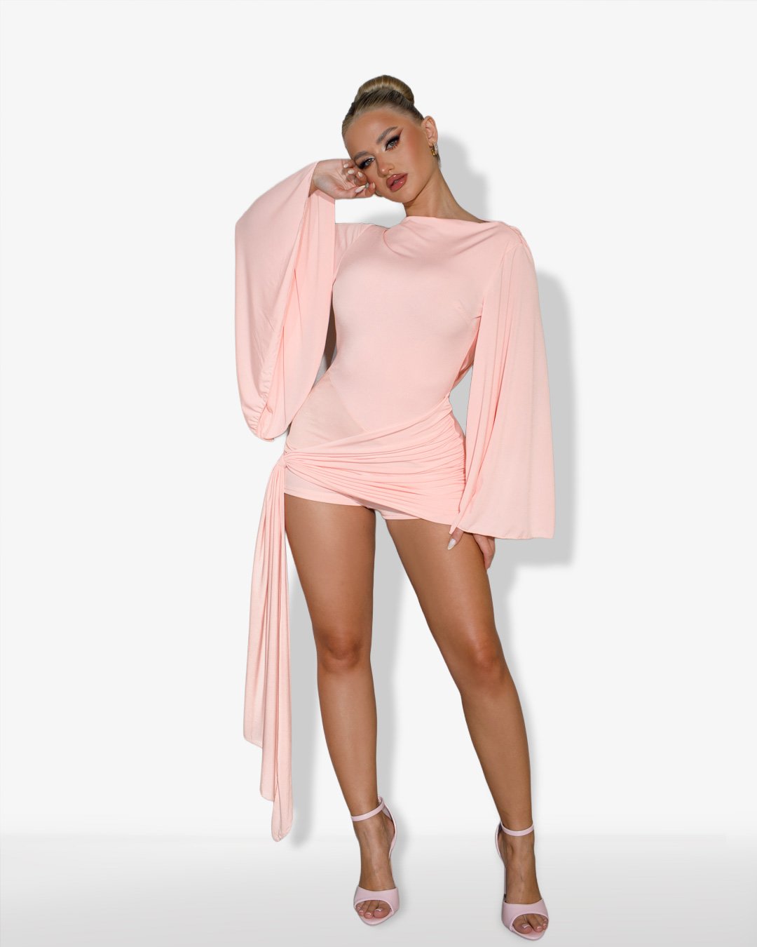 Backless draped playsuit with side pareo |Light Pink