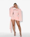 Backless draped playsuit with side pareo |Light Pink