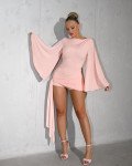 Backless draped playsuit with side pareo |Light Pink