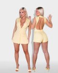 Sleeveless blazer playsuit with open back |Light Yellow