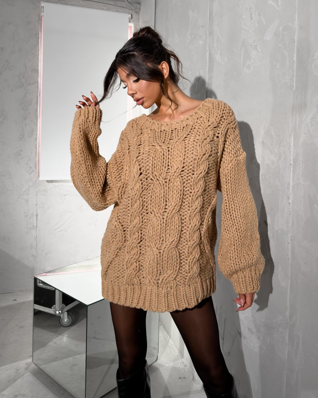 Chunky knit sweater |Camel