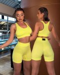 Set Push-up biker shorts with back ruching and crop top|Fluo Yellow