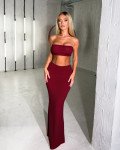 Σετ 2(pcs) crop τοπ και maxi φούστα με σούρα πίσω|Μπορντό Σετ 2(pcs) crop τοπ και maxi φούστα με σούρα πίσω|Μπορντό