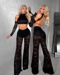 Set 2(pcs)-lace crop-top backless and flared pants lBlack