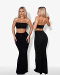 Set 2(pcs) crop top and maxi skirt with ruched back|Black