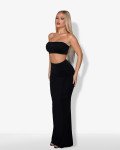 Set 2(pcs) crop top and maxi skirt with ruched back|Black