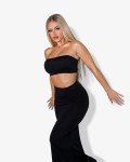 Set 2(pcs) crop top and maxi skirt with ruched back|Black