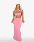 Set 2(pcs) crop top and maxi skirt with ruched back|Pink