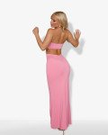 Set 2(pcs) crop top and maxi skirt with ruched back|Pink