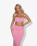 Set 2(pcs) crop top and maxi skirt with ruched back|Pink