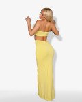 Set 2(pcs) crop top and maxi skirt with ruched back|Yellow