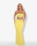 Set 2(pcs) crop top and maxi skirt with ruched back|Yellow