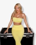 Set 2(pcs) crop top and maxi skirt with ruched back|Yellow