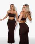 Set 2(pcs) crop top and maxi skirt with ruched back| Brown