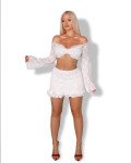 Set 2(pcs) soft-ruffle mini skirt and long sleeve off-shoulder crop top | White