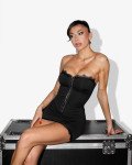 Set (2pcs)mini skirt & strapless top with concealed closure and lace detail | Black