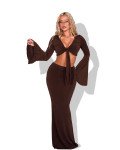 Set 2(pcs) crop-top with tie and maxi skirt |Brown