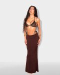 Set 2(pcs) crop-top with tie and maxi skirt |Brown