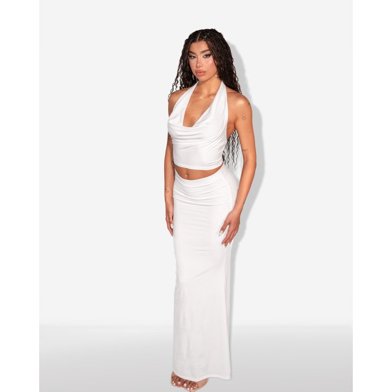 Marmalady | Set 2(pcs) halter top ντραπέ με column maxi φούστα |Λευκό